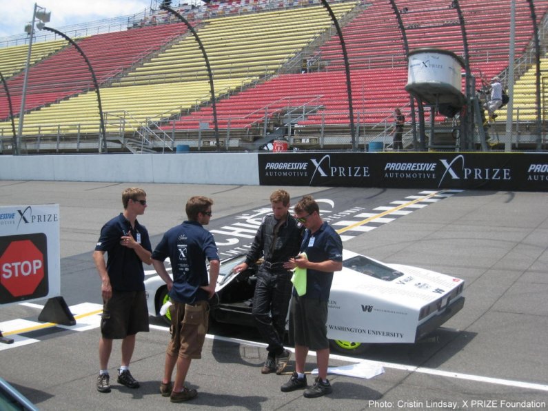 The Western Washington University team prepares for the highway efficiency test on June 22, 2010, in Detroit. The team from WWU's Vehicle Research Institute is racing the Viking 45 in the competition. For more information, visit http://www.progressiveauto