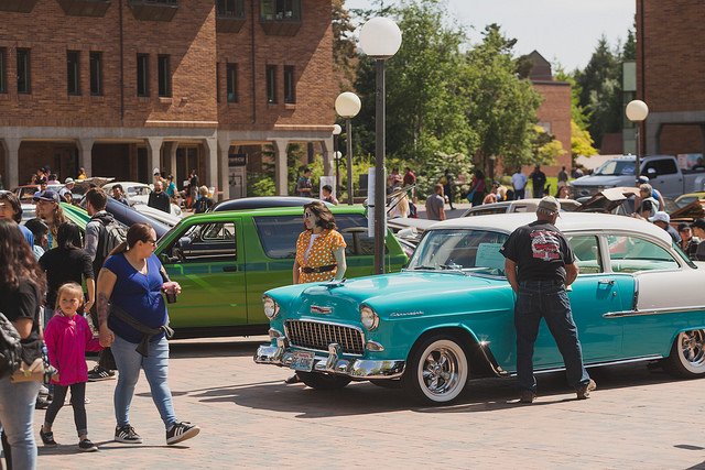 people viewing lowrider cars on Red Square