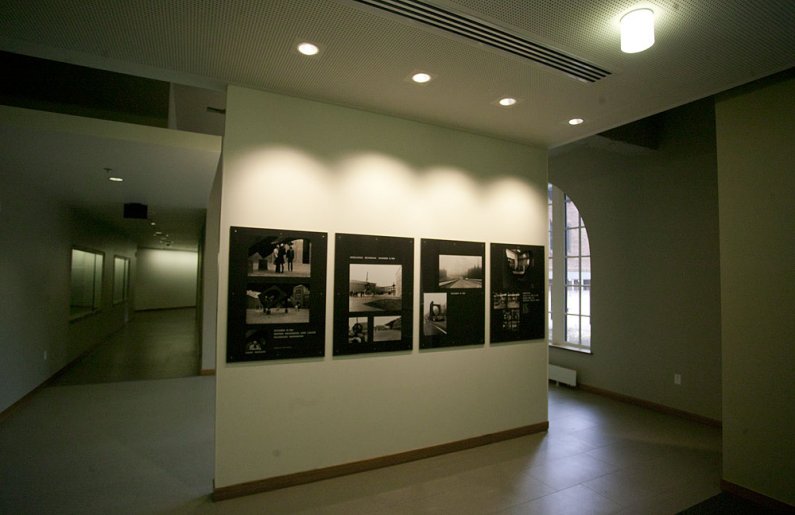The main entrance to the building opens up to a display showing the history of Miller Hall. Display cases (not shown) also line the hallway. Photo by Matthew Anderson | WWU
