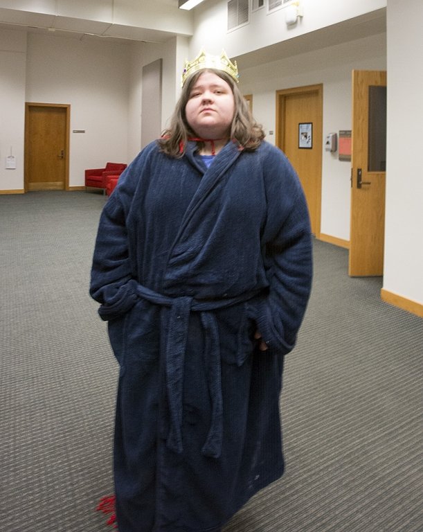 Rebecca Ingle takes a break from studying to show off her Lord Xykon costume in Old Main on Wednesday, Oct. 31. Photo by Maddy Mixter | Communications and Marketing intern