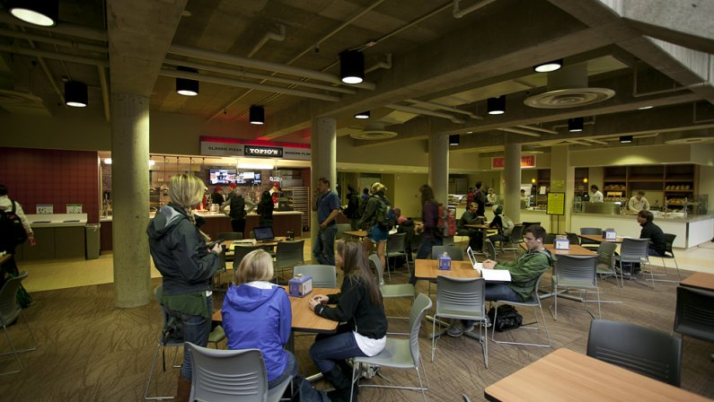 The new Topio's and Engrained eateries, along with an expanded seating space, opened in the former map library in Arntzen Hall on Monday, Oct. 3, 2011. Photo by Matthew Anderson | WWU