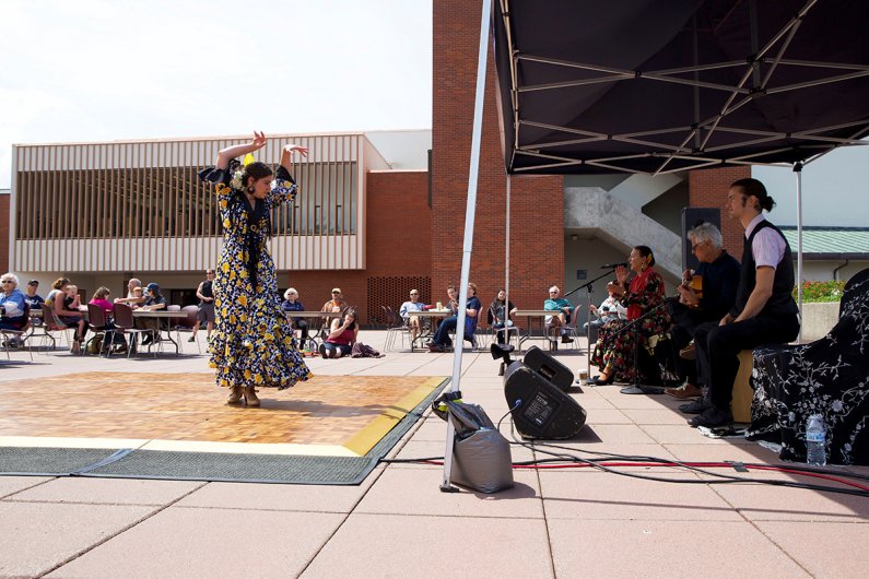 A large crowd gathered in the PAC Plaza to see the award-winning flamenco group from Seattle, Carmona Flamenco perform at the Summer Noon Concert Series on Wednesday, July 22. 

Audience members saw dances being performed,song solos with Rubina Carmona 