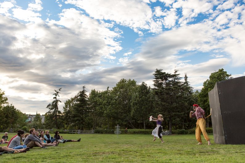 WWU students perform "Commedia in the Park" at Maritime Heritage Park on Saturday, July 2. Photo by Jonathan Williams / WWU