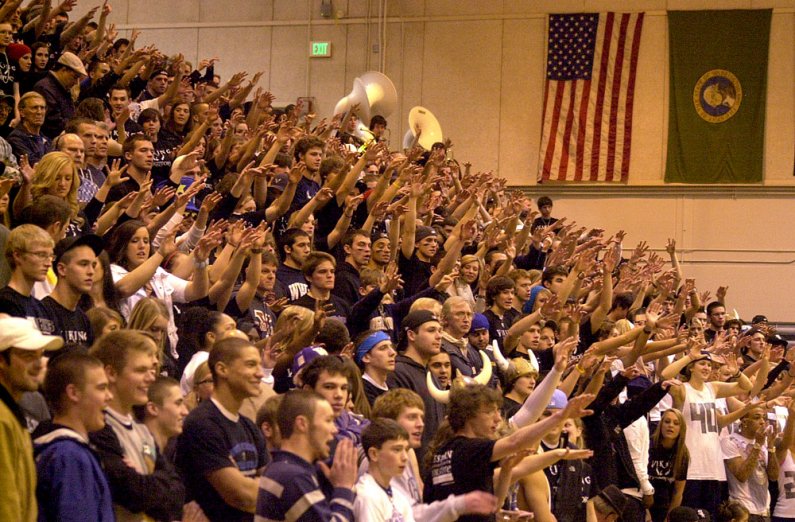 Western Washington University fans cheer on their Vikings during WWU's 84-70 victory during the opening round of the NCAA Division II west regional tournament Friday, March 12. Photo by Matthew Anderson | WWU