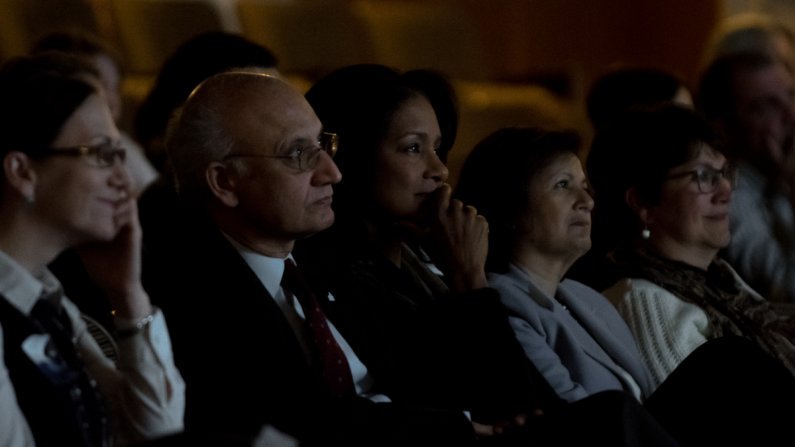 President Sabah Randhawa and King-5's Joyce Taylor view a screening of "Gleason."