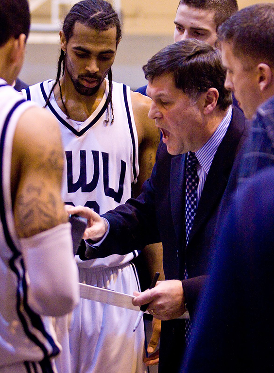 Western head coach Brad Jackson, in his 25th season, directs his Vikings to their 11th straight victory Tuesday, Dec. 29. WWU improved to 12-1 on the season with the win. Photo by Jon Bergman | WWU intern
