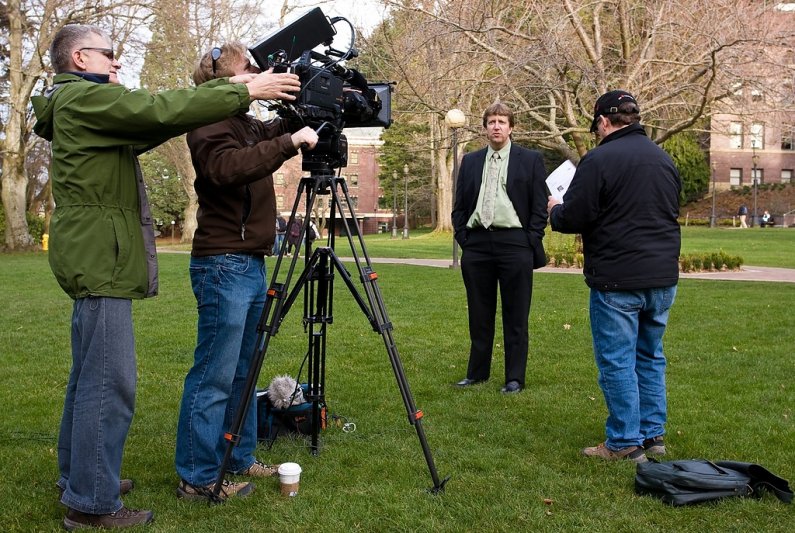 A Canadian film crew shooting for the Canadian Broadcasting Company films Western Washington University professor Ira Hyman on campus Friday, Jan. 22. The crew was on campus to re-stage Hyman's research on cell phone use and to film an interview with Hyma