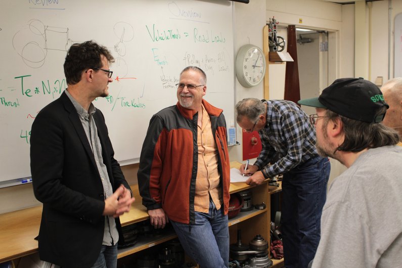 Professor Eric Leonhardt holds a class with Western’s Academy for Lifelong Learning, focusing on changes in automotive technology and advancements in engine design. Photo by Dylan Nelson / WWU Communications and Marketing intern