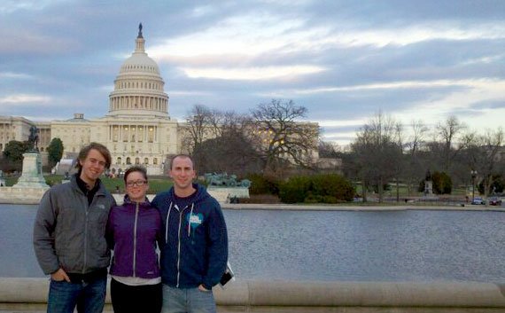 Western Washington University students Byron Starkey, Iris Maute-Gibson and Colin Watrin pose in front of the U.S. Capitol Building. Courtesy photo
