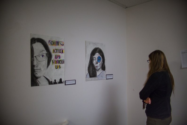 An art show on walls outside the B Gallery on Western’s campus is part of the celebration of King’s legacy. The art is on display through Jan. 22. Photo by Rhys Logan / WWU