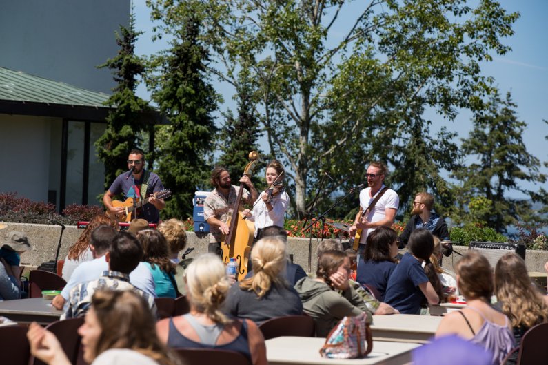 Polecat plays on the Performing Arts Center Plaza in the first show of the 2016 Summer Noon Concert Series on June 29, 2016. Photo by Jonathan Williams / WWU
