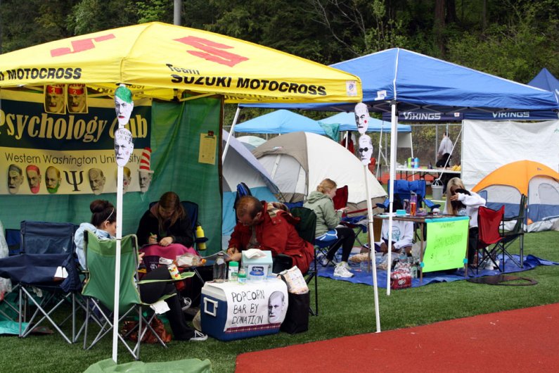 The eighth annual, 20-hour-long Relay for Life walk took place on the WWU track May 14 and 15, 2011. A fundraiser for the American Cancer Society, the event featured more than 60 teams of students, staff, family and friends who participated, rain or shine