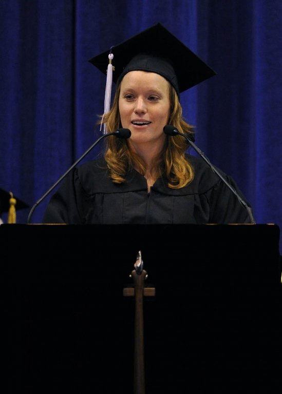 The student commencement speaker, Brandi Widenmeyer, graduated with a Bachelor of Arts in Environmental Conservation. 