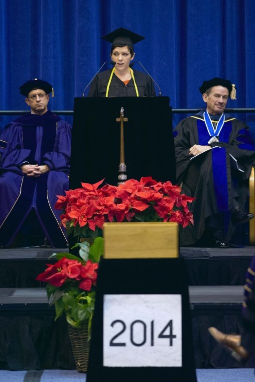 The ceremony’s student commencement speaker was Natalie Boles, who received her Bachelor of Arts degree in geography. Boles, who attended high school and community college in Cincinnati, completed a minor in disaster risk reduction and studied the Japanes