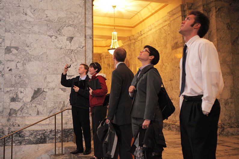 The WWU student lobbyists explored the State Capitol building in between meetings with state representatives. Photo by Alex Roberts | University Communications intern