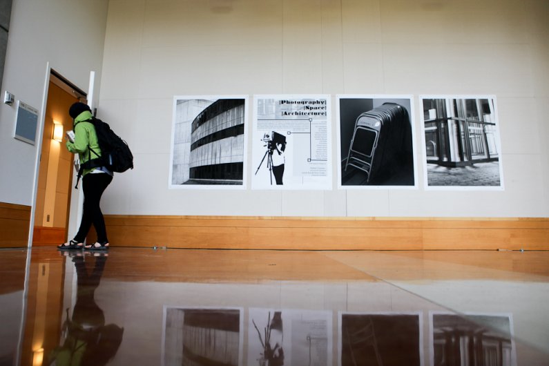 Student artwork created with a large-format film camera is on display through Oct. 24 in the lobby of the SMATE Building on the Western Washington University campus. Photo by Rhys Logan | University Communications intern