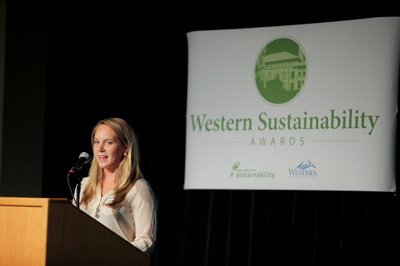 Sarah Stoner, SFU’s acting sustainability coordinator speaks at the first-ever WWU Sustainability Awards.