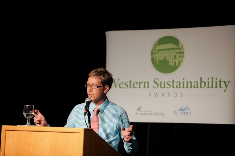 Dale Mikkelsen, Manager Planning and Sustainbility and SFU Community Trust developer, was the keynote speaker at the first-ever WWU Sustainability Awards.