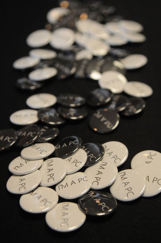 Promotional buttons were given away by Microsoft at the Techtonic 2011 Digital Uprising event Friday, May 6 in V.U. 565. The event brought national technology and electronics companies such as Adobe, Apple, Dell, HP and Microsoft  to Western for a day of 