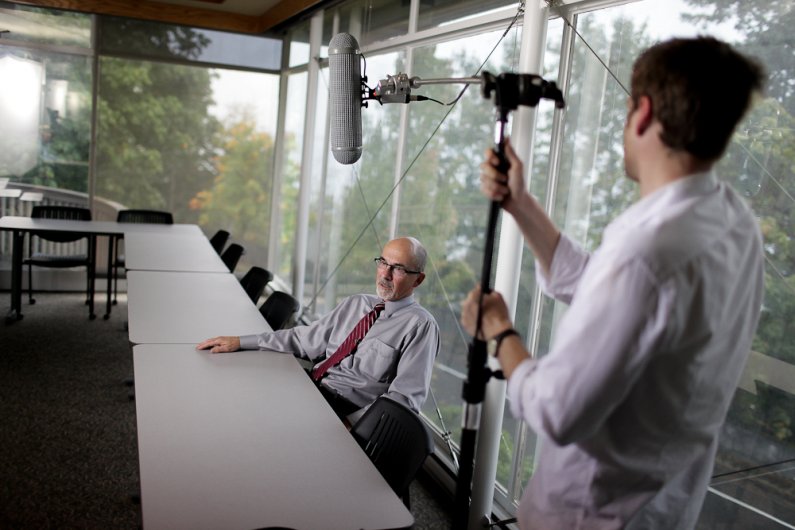 Don Alper, the director of Center for Canadian-American Studies and Political Science professor at Western Washington University, is interviewed for the upcoming Canadian documentary film "Borderline" on Wednesday, Oct. 5, 2011. Photo by Rhys Logan | Univ