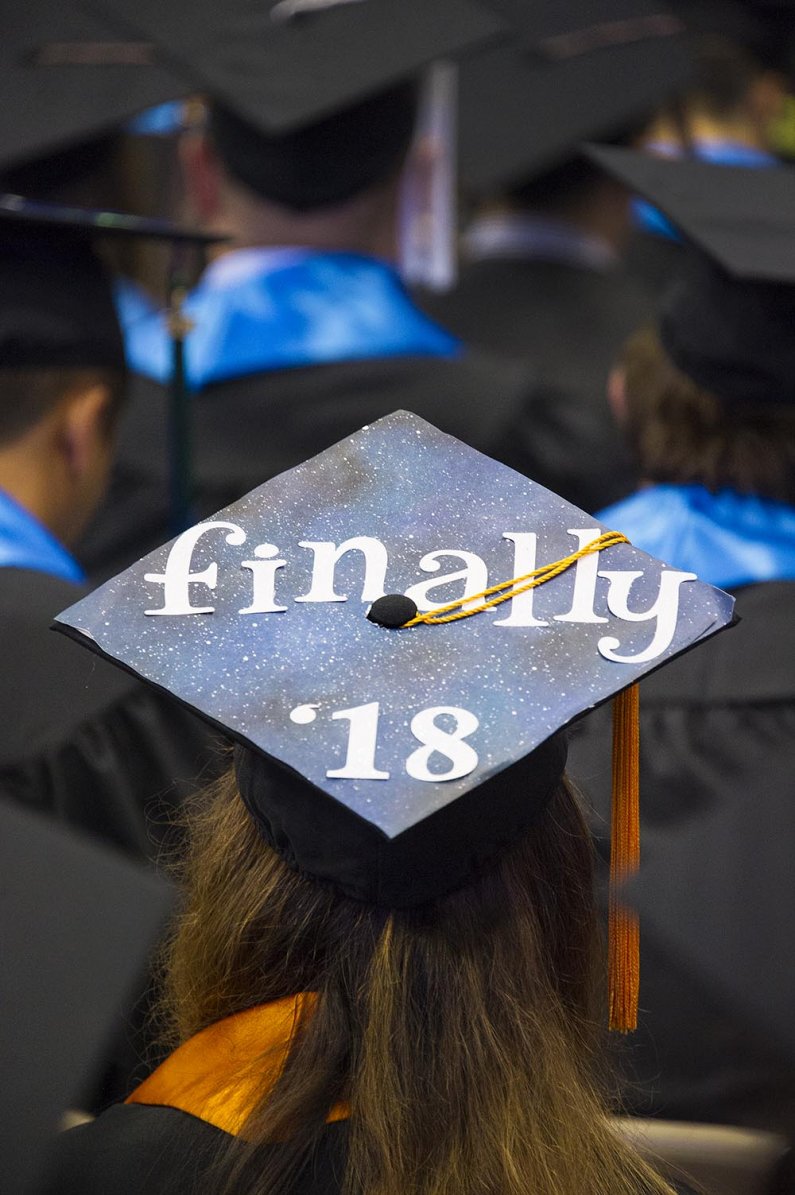 Mortarboard message: "finally '18"