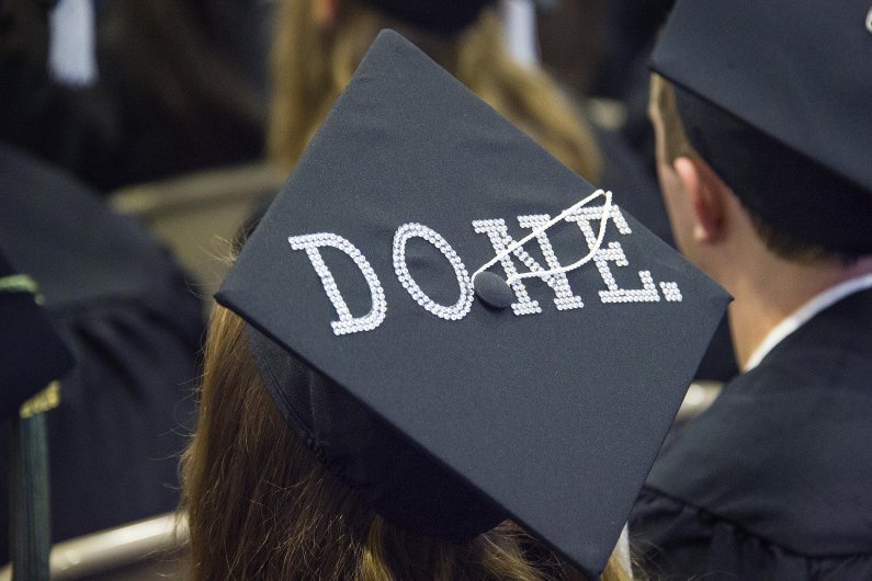 Mortarboard message: "DONE." 