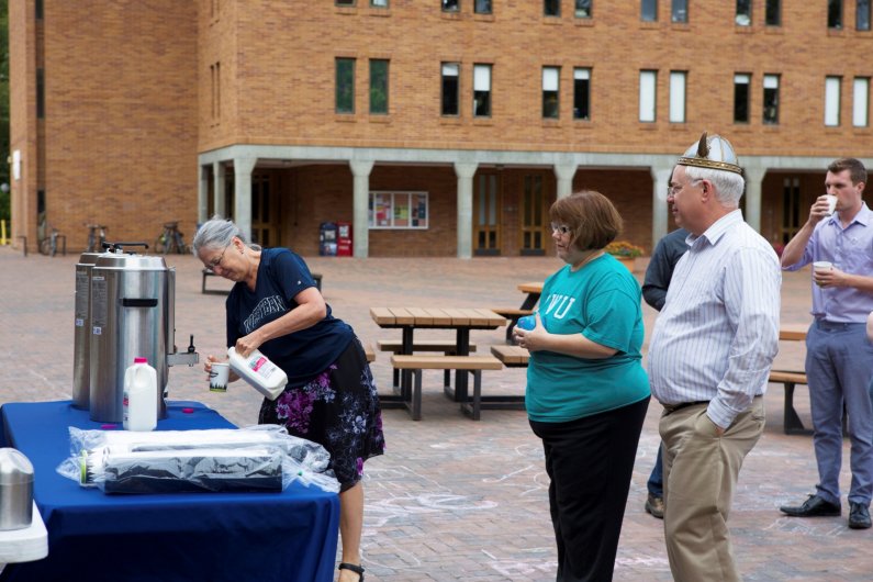 The Western Alumni Association set up a free coffee booth from 9 to 11 a.m. Wednesday, July 22, in front of Miller Hall on campus. 

The booth served The Woods Coffee, donuts and other free goodies for the faculty and staff at Western. 

Photo by Mari