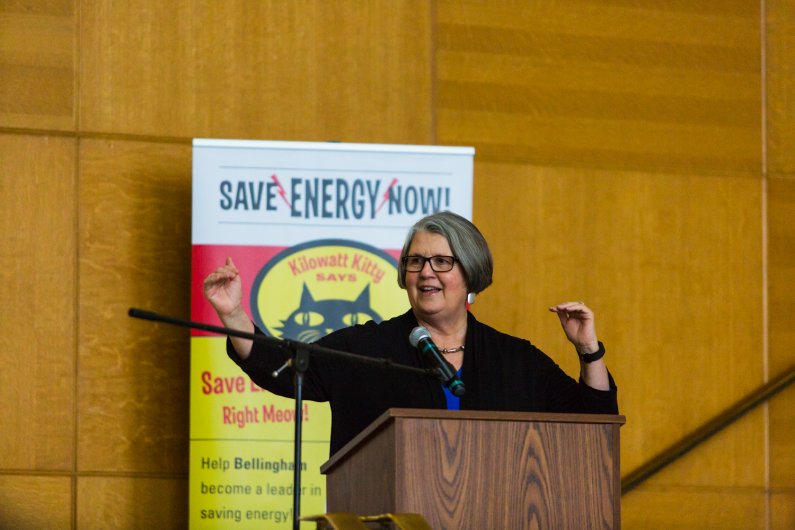 Bellingham Mayor Kelli Linville announces 'Energy Year' at Bellingham City Hall Wednesday, Feb. 3. Photo by Rhys Logan / WWU