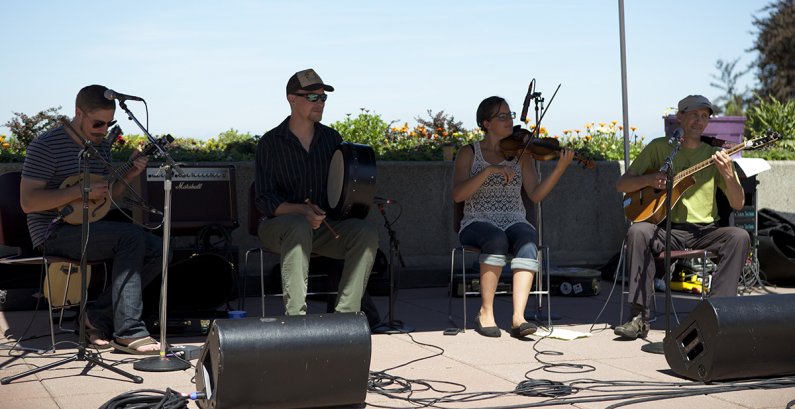 Gallowglass performed traditional Irish tunes on the Performing Arts Center plaza Wednesday, July 29.