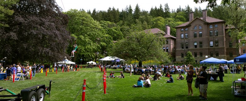 Back2Bellingham attendees enjoy lunch on the Old Main lawn at the annual event Saturday, May 14, 2016. Photo by Rhys Logan / WWU