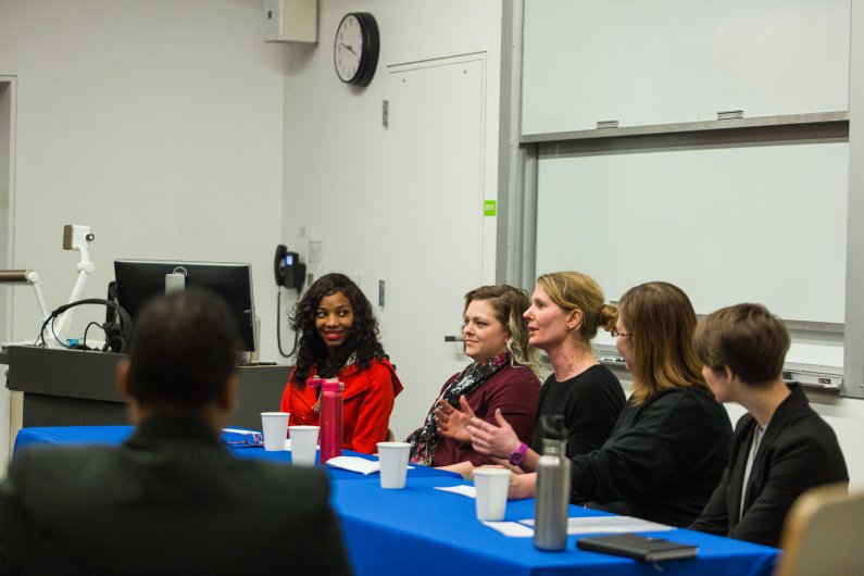 A panel of women veterans addresses military experiences at a special event Tuesday, March 1, on the WWU campus. Photo by Rhys Logan / WWU