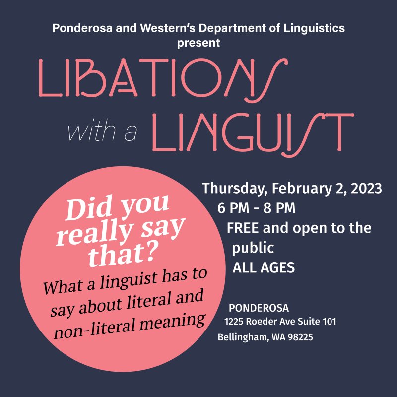 Poster for "Libations with a Linguist" on Feb. 2