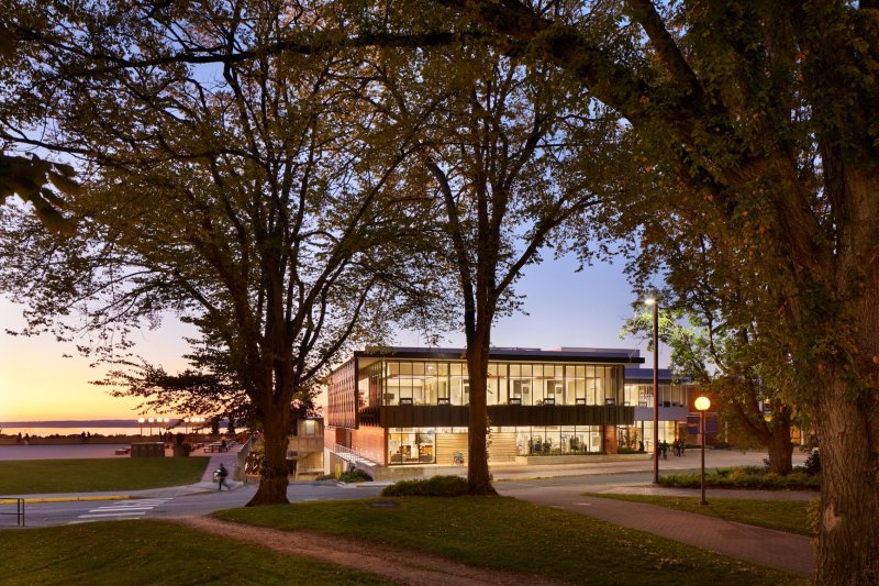 Image of the multicultural center at sunset on a summer night
