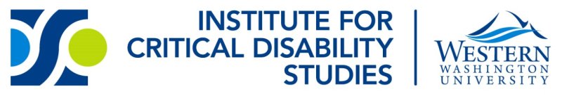 Institute for Critical Disability Studies Logo, with an abstract graphic on the left side in blue, dark blue, and green, implying letters I, C, D, and S.  The Western Washington University logo is on the right side.