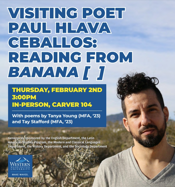 Poet Paul Ceballos looks at the camera; the landscape behind him is hilly and arid