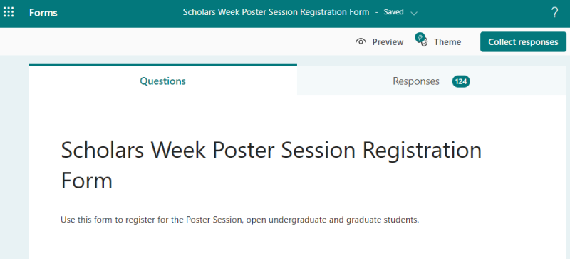 Screenshot of  the Scholars Week Registration Form