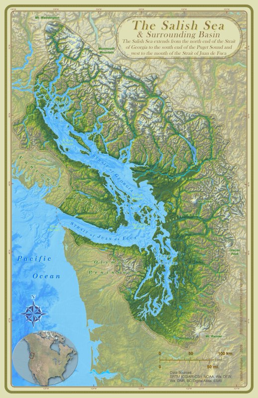 map of the Salish Sea, from the Narrows to the south tip of Hood Canal