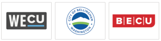 logos of the sponsors for Paint Bellingham Blue: WECU, BECU, and the City of Bellingham