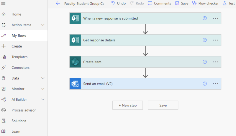 Screenshot of Power Automation Flow for Scholars Week