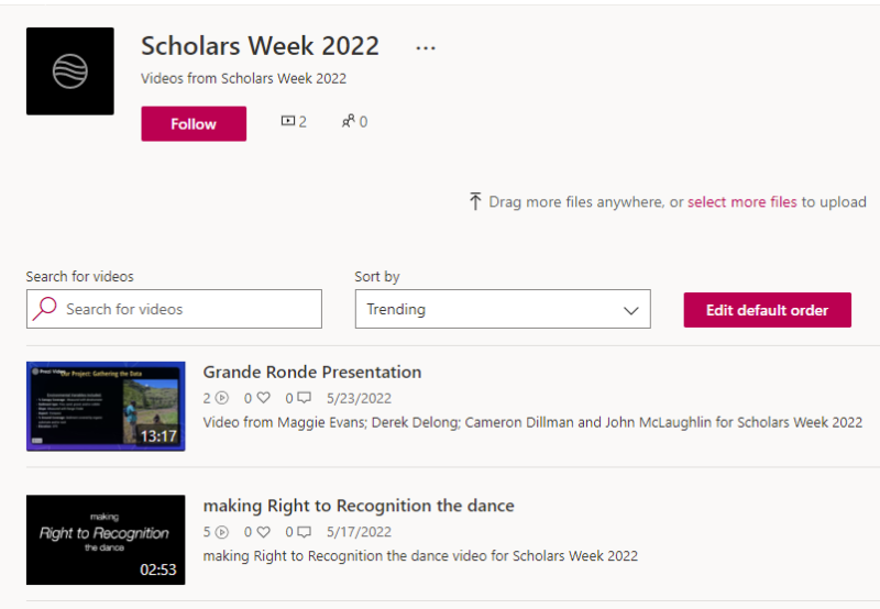 Screenshot of Stream Channel Created for Hosting Scholars Week Videos