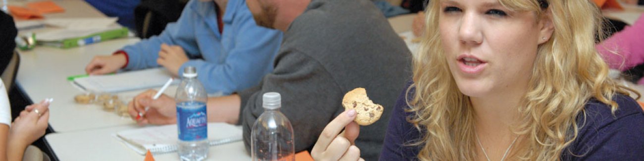 Cookie criteria: Brittany Esbenshade ponders a cookie in a decision-making exercise. | Photo by Rachel Bayne