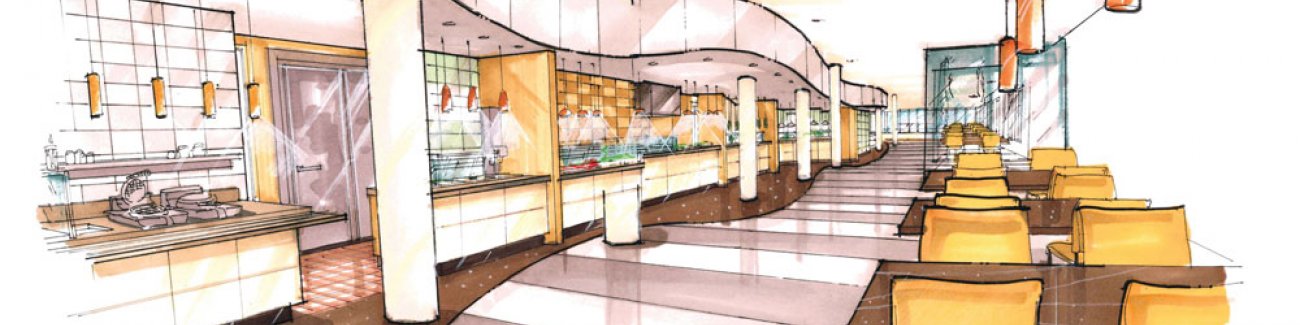 Ridgeway Commons is the first of the three dining commons on Western Washington University's campus to undergo renovation. Fairhaven Commons and Viking Commons will be renovated in the next two years, according to Aramark's plan. Rendering courtesy of Ara
