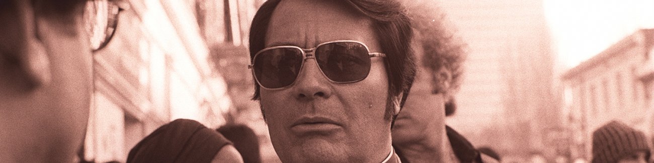 Jim Jones, leader of the Peoples Temple, at a protest in San Francisco in 1977