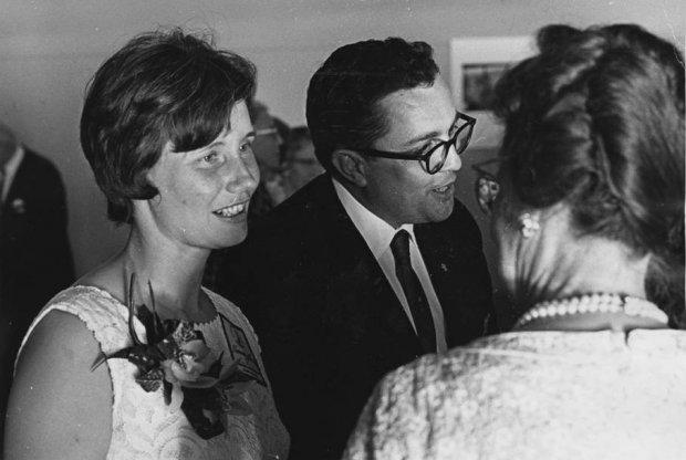 President Flora and his wife, Rosemary, chat at an event in 1967. Photo courtesy of WWU Special Collections.