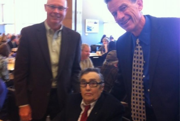 In recent years, Flora was a regular attendee of WWU's opening convocation ceremonies. This photo, from President Shepard's Twitter account, shows Shepard with Flora and Western Foundation Board President Jerry Thon on Sept. 20, 2012.