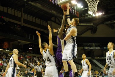 Western's Christopher Mitchell blocks a shot during the Vikings' 72-65 national championship victory Saturday, March 24. Courtesy photo 