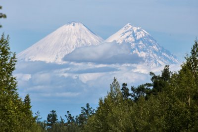 Klyuchevskoy and Kamen Volcanoes (central Kamchatka); photos © Eric DeChaine.