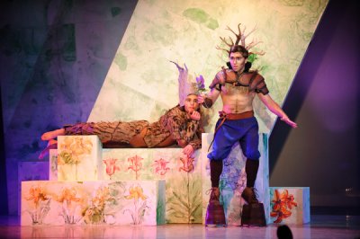 Left to right: Ben Crabill (Puck), Brendan Littlefield (Oberon). Photo courtesy of the College of Fine and Performing Arts at WWU.