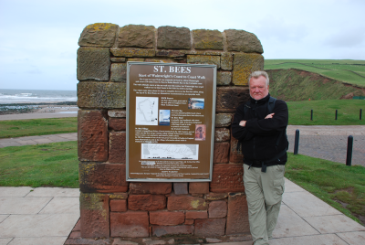 Daniel Boxberger stands at the beginning of the Coast to Coast walk across England.