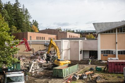 This photo, taken Sept. 9, 2015, shows demolition of a section of the building added in 1984. File photo by Matthew Anderson / WWU